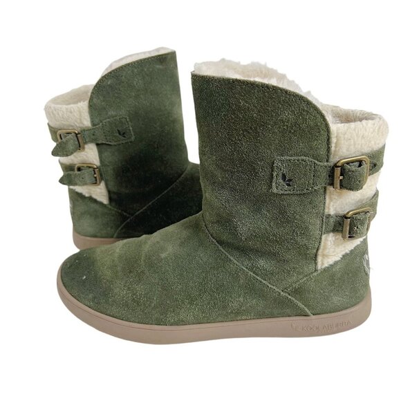 Koolaburra UGG Women's Olive Green Suede Shearling Lined Ankle Bootie Size 6 - Picture 1 of 11